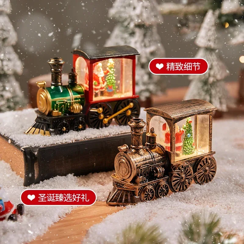 Christmas Ornaments Small Train Luminous Tabletop Ornament Props Children's Gifts Toys Snow Christmas Tree Water Filling