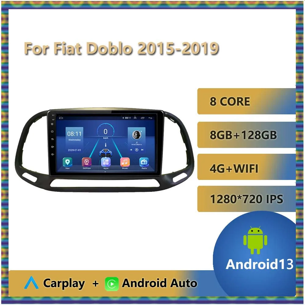 

9 Inch Carplay 4G 2 Din Android 13 Car Radio for Fiat Doblo 2015 - 2019 Multimedia Video Player Navigation GPS DSP WIFI OBDII BT