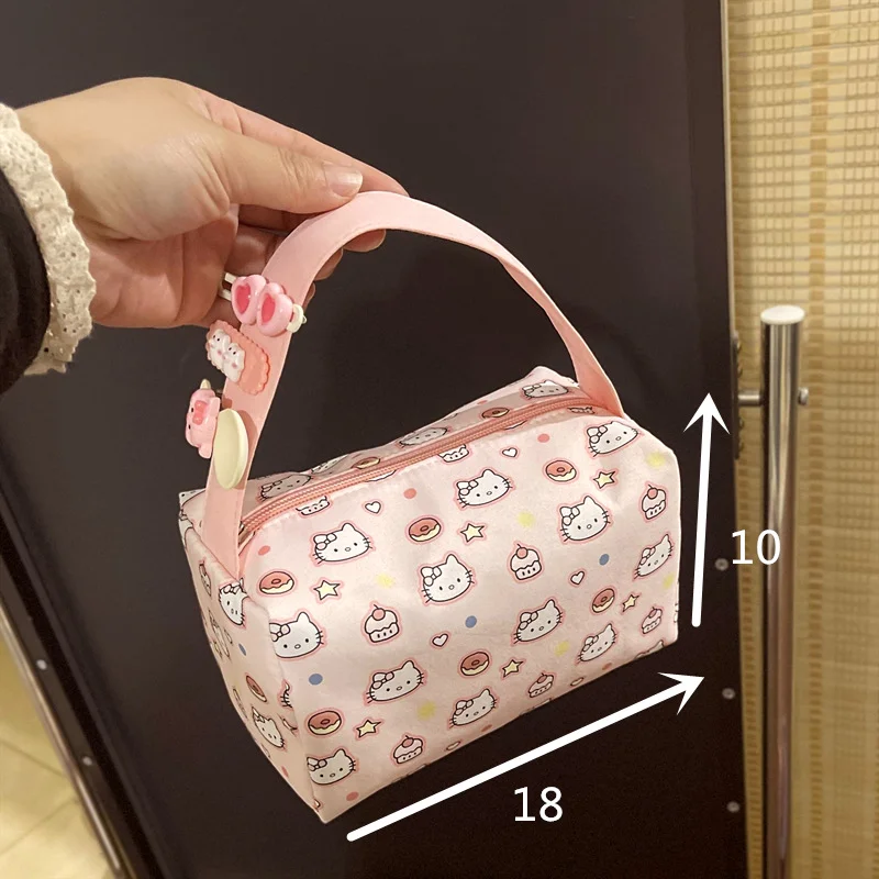Kawaii KT Rosa Bonito Dos Desenhos Animados Gato Maquiagem Bolsa de Higiene Pessoal Organizador de Viagem de Grande Capacidade para Mulheres Bolsa Portátil 3D