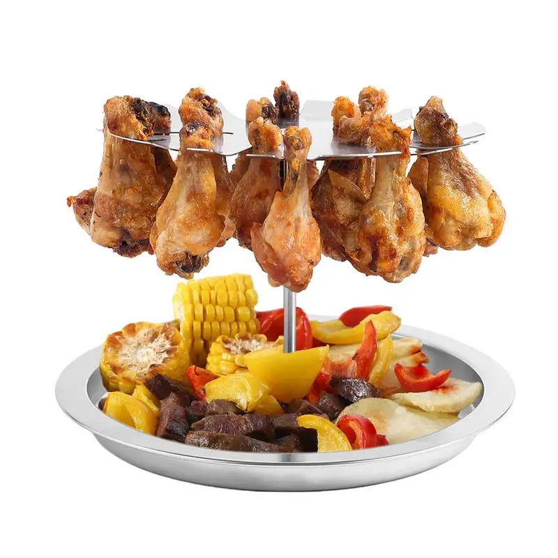 Chicken Rack For Oven Stainless Steel Chicken Wing Rack 2-in-1 Chicken Roaster Stand 10 Slots Chicken Grill Stand With Drip Tray