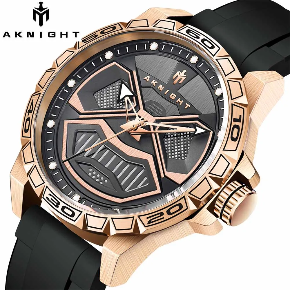 

AKNIGHT 2022 New Watch for Men Quartz Movement Silicone Strap Waterproof Watches for Men Sport Chronograph Relogio Masculino