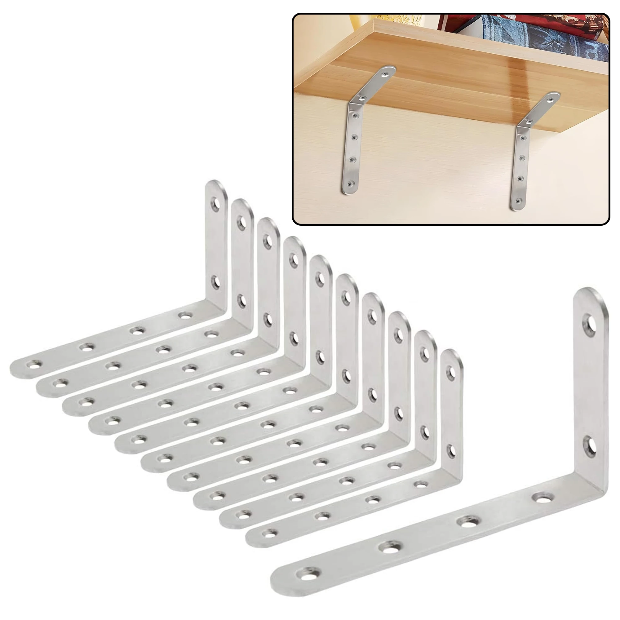L Shaped Brackets for Shelves - Heavy Duty Stainless Steel Decorative Corner Brace Joint Right Angle Wall Hanging Brackets