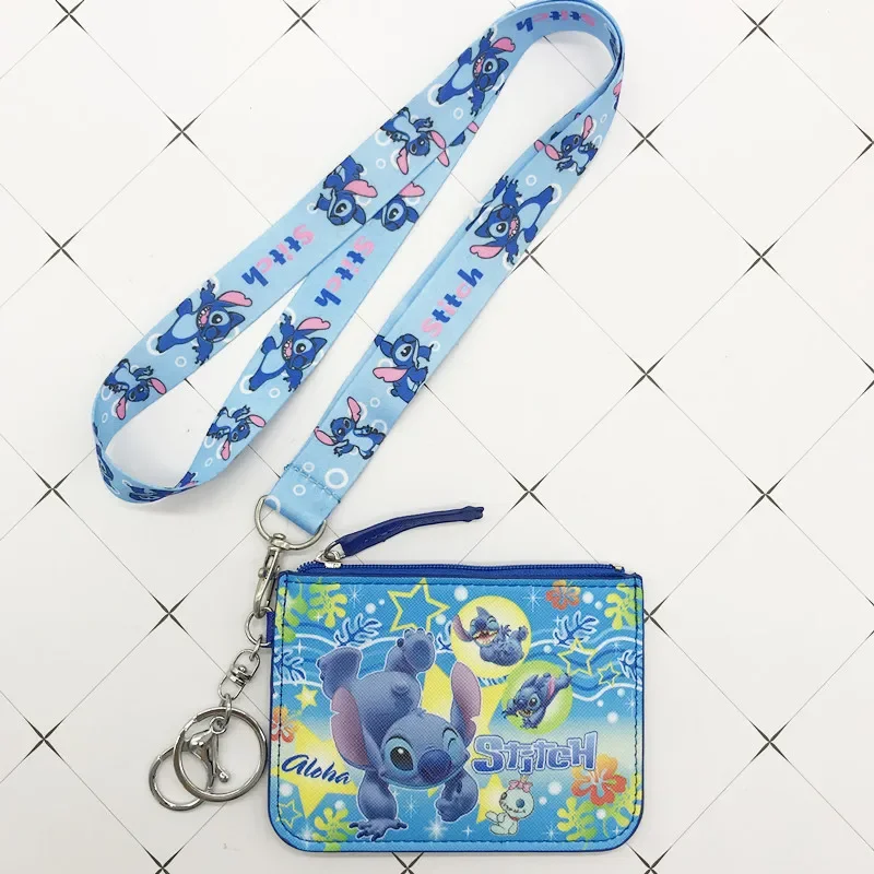 Disney Stitch PU coin purse card holder keychain key  case coin bag Mickey mouse Document card bag