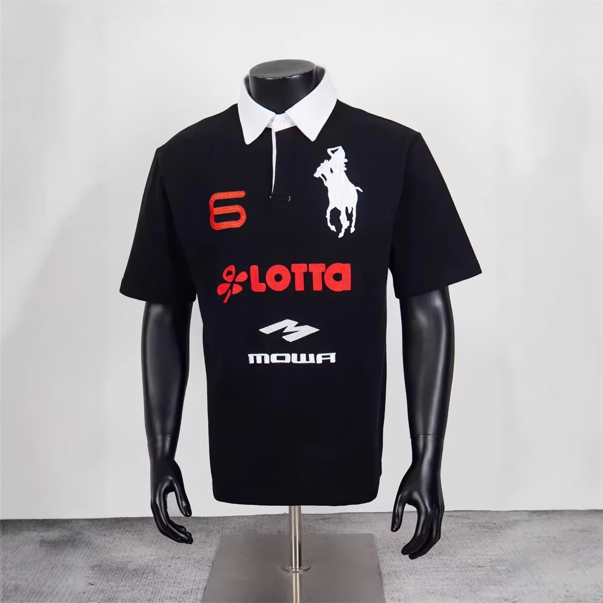 

Mowalola American-style street hip-hop style warhorse letter embroidery fitted men's and women's polo shirt