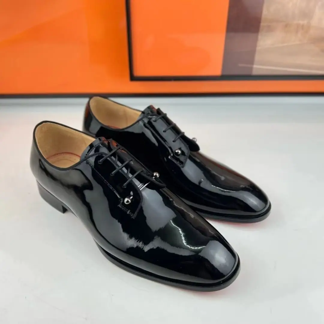 Luxury Oxford Shoes Men's Black Patent Leather Silver Button Formal Business Dress Shoes Walking Footwear Wedding Party Footwear