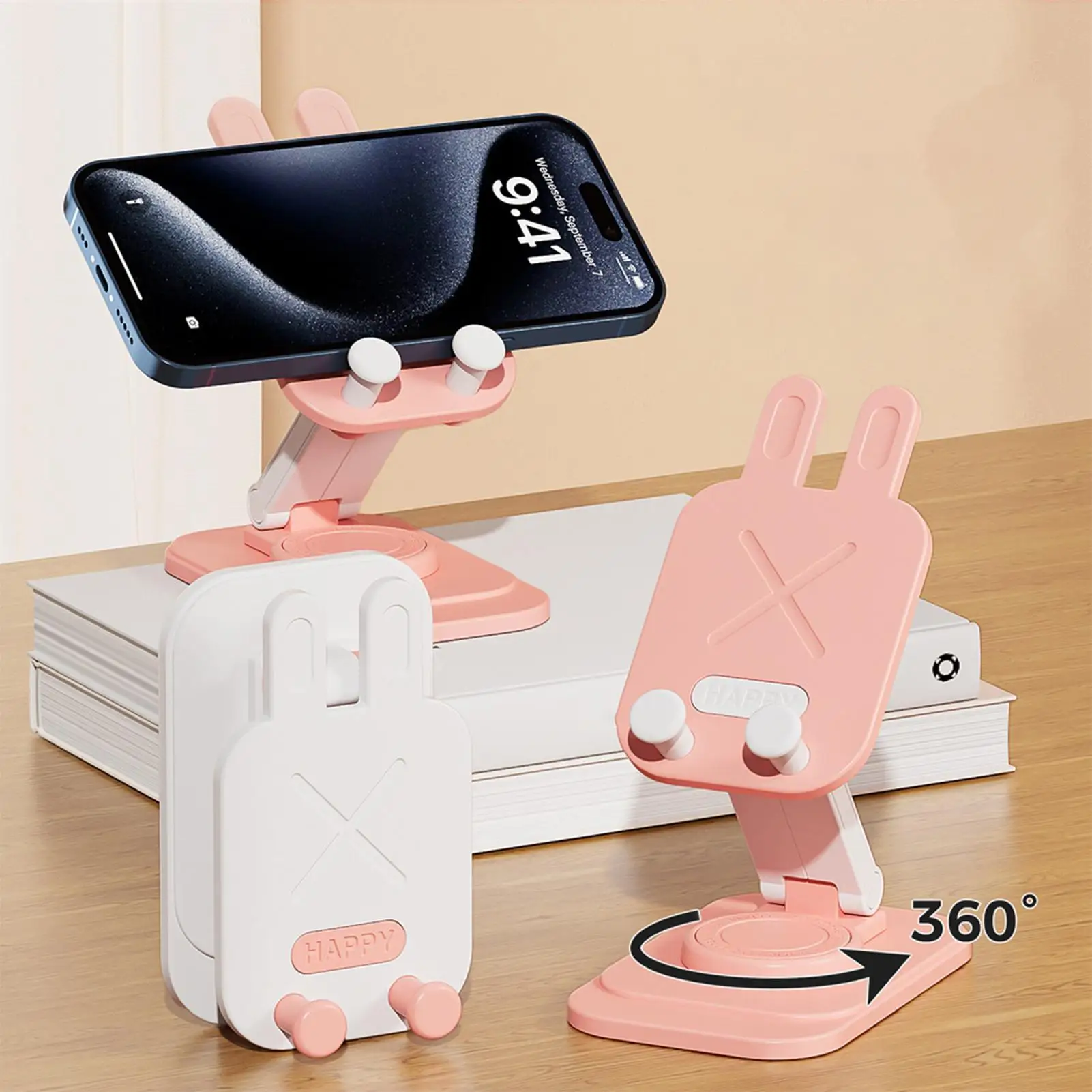 

Creative Rabbit Phone Desk Stand Foldable Lazy Phone Holder 360 Degree Rotating Cradle Dock For Counter Bedside