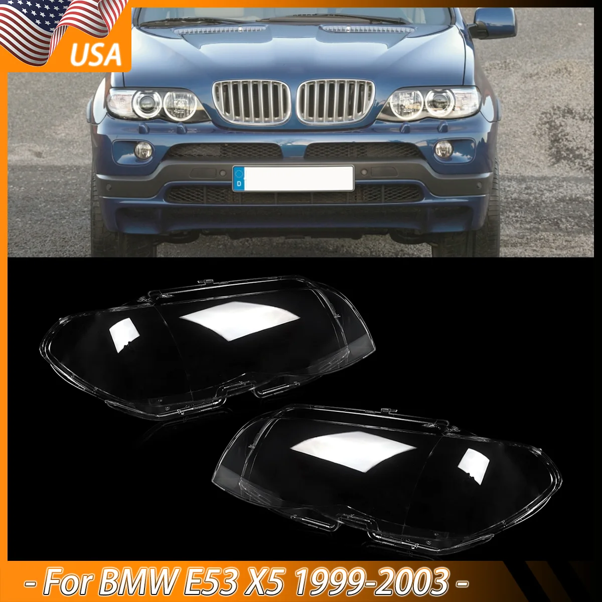 

Pair Headlight Clear Lens Cover Lampshade Headlamp Clear Shell Replacement For BMW E53 X5 2004 2005 2006 LCI