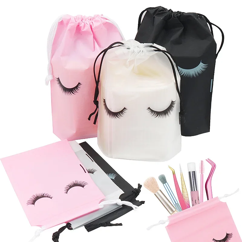 10pcs Eyelash Aftercare Storage Bags With Drawstring Waterproof EVA Plastic Travel Packing Pouch Eye Lash Extension Accessories