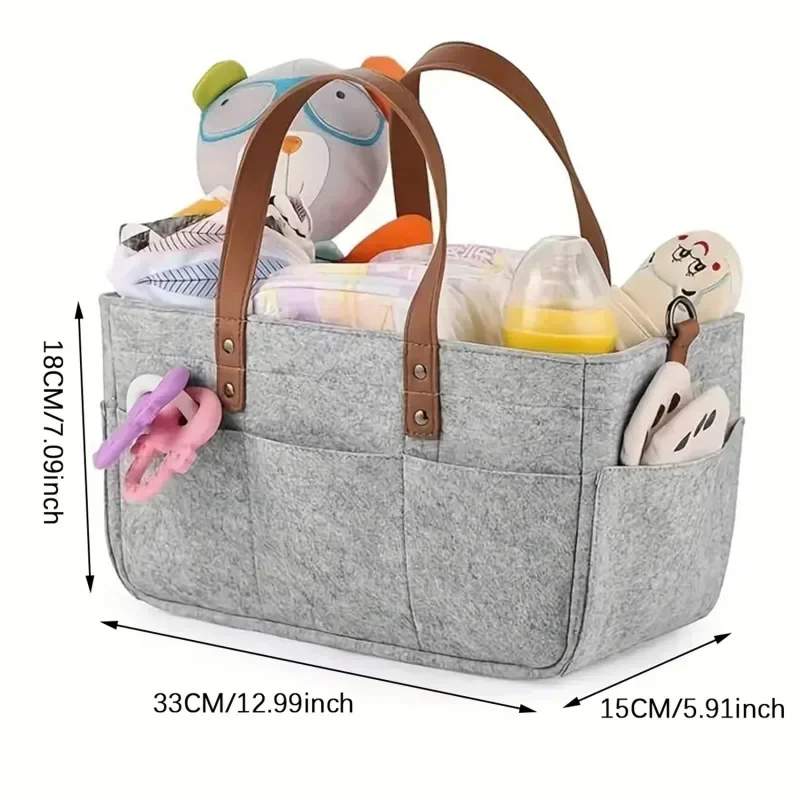 Baby Felt Storage Nursery Organizer Basket Infant Diaper Bag with Handle Caddy Changing Nappy Kids Storage Carrier Large Pocket