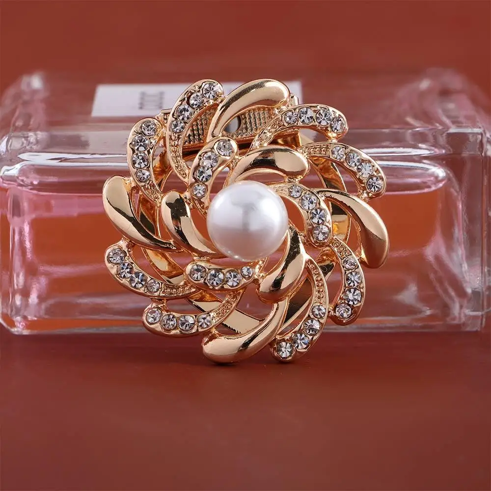 Винтажный элегантный цветок со стразами, модные украшения, кольцо для шарфа с кристаллами, брошь в корейском стиле, булавки, женский шарф, пряжка, зажим для шали