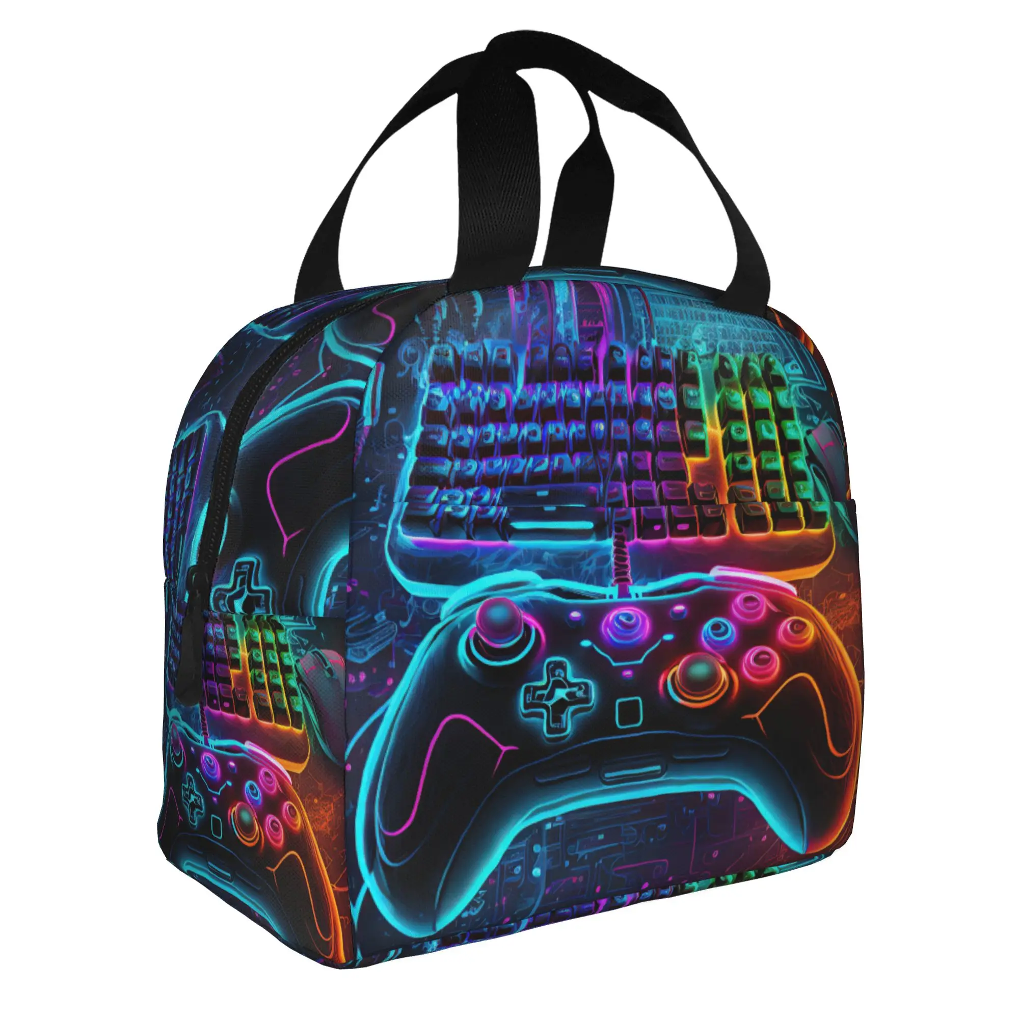 Game Controller Thermal Insulated Lunch Bag Women Fashionable Pattern Portable Lunch Tote for Outdoor Picnic Storage Food Box