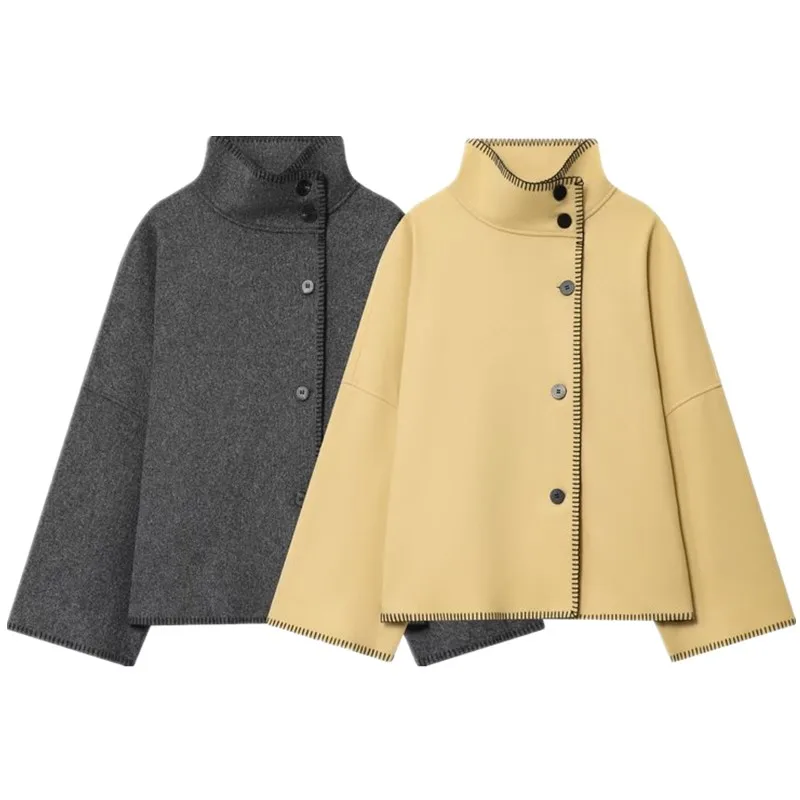 루즈핏 하이 칼라 롱 슬리브 버튼업 아우터웨어 2025년 가을 신상 여성 패션 다용도 코트