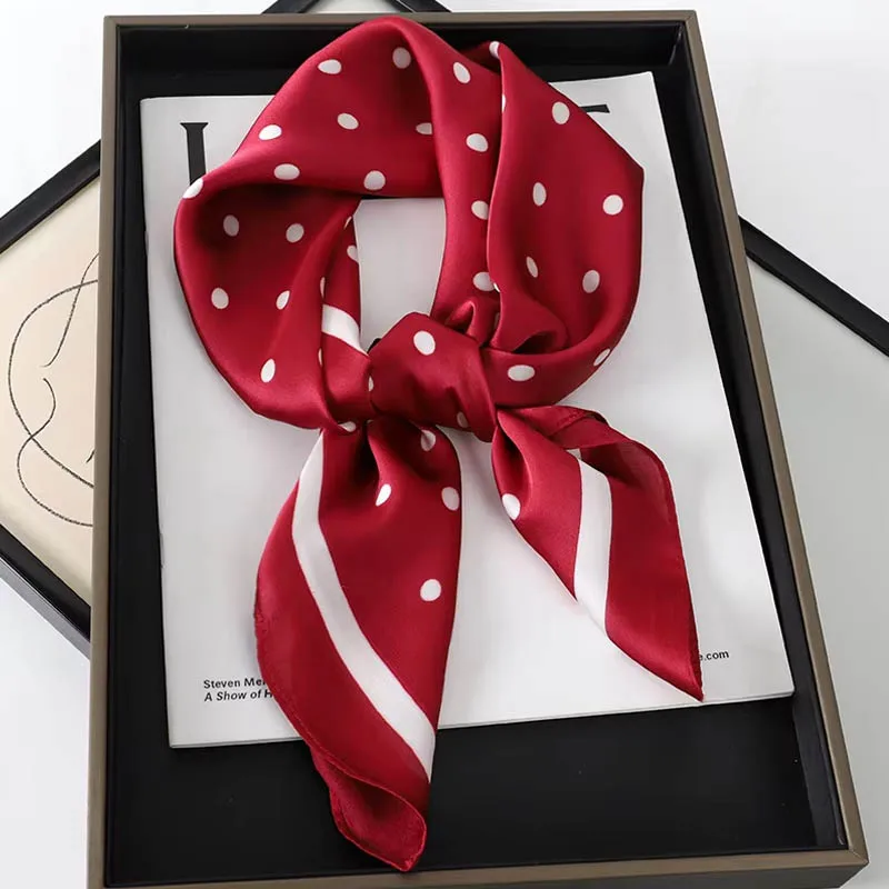 Luxury Lady Hair Dot Scarf Female Silk Square Scarves Head Wraps For Women Bandana Fashion Foulard Shawls Female Neckerchief image 3