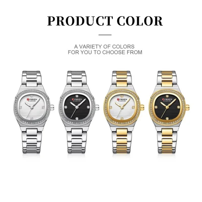 CURREN 9101 Women's Quartz Watches Luminous Small Square Dial Fashion Wristwatch Waterproof Stainless Steel Casual Ladies Watch