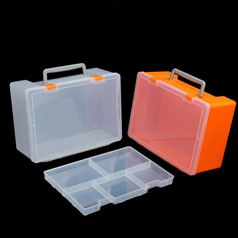 Transparent Plastic Storage Box Rectangle Hardware Storage Case With Locking Handle Removable Compartment Tool Boxes