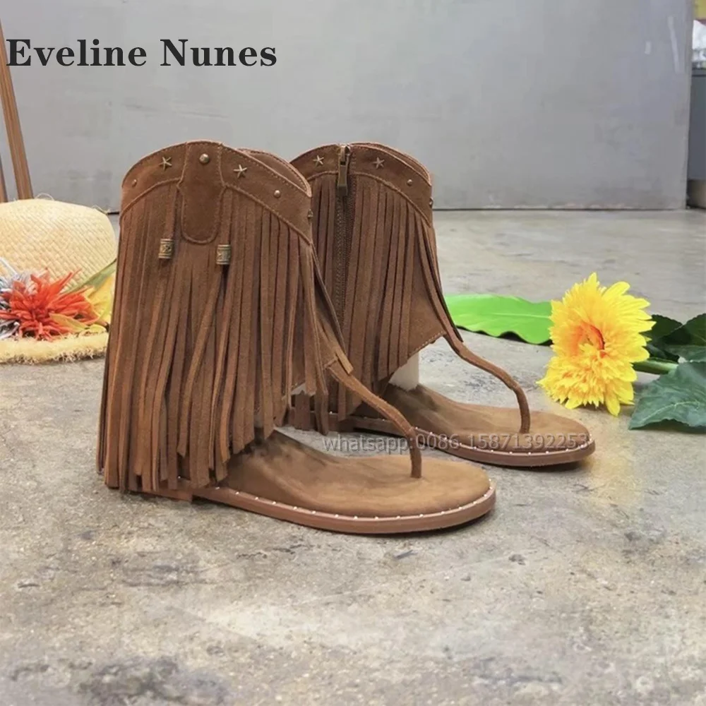 

Fringe Clip Toe Rivet Gladiator Side Air Wedges Metal Pendant Solid Women Sandals Cover Heel Zip Rome Summer Shoes 2024 Newest