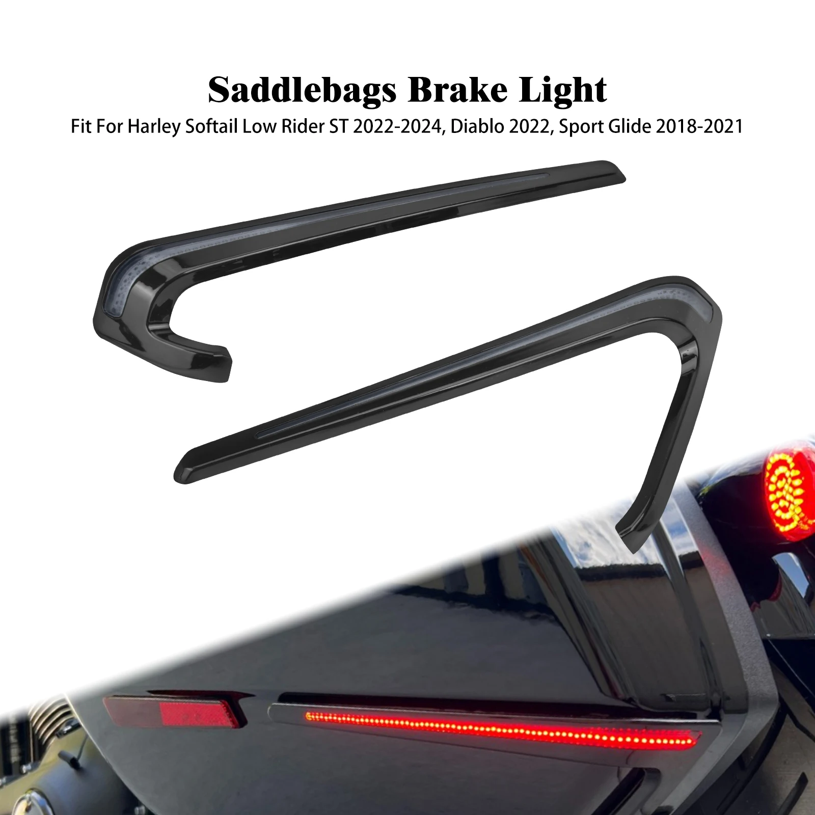 

Motorcycle Saddlebags LED Light Rear Brake Lights Running Lamp For Harley Softail Low Rider ST FXLRST EL Diablo 22-24 FLSB 18-21