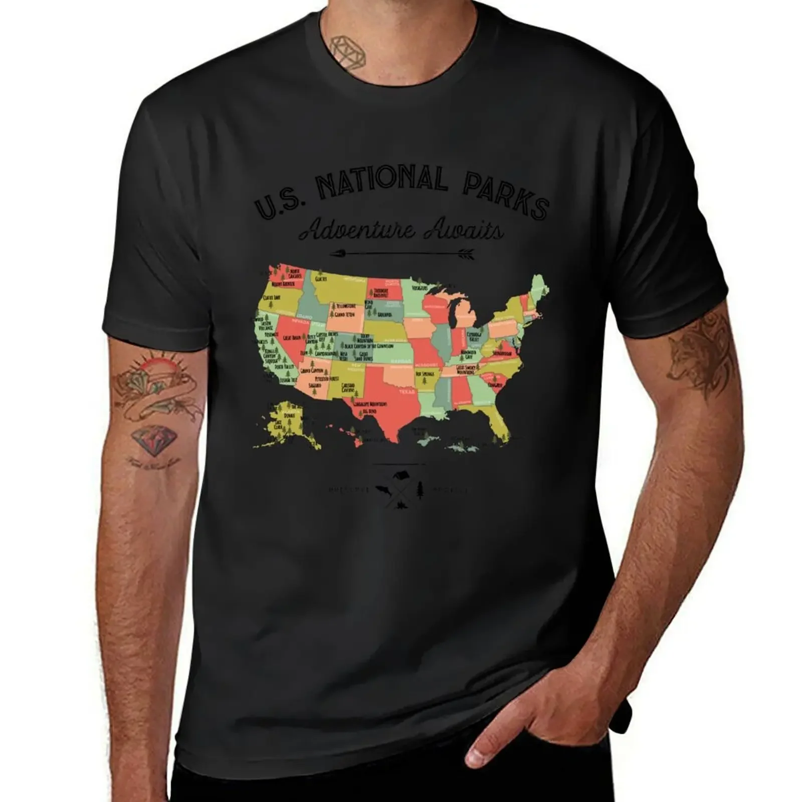 National Park Map Vintage T Shirt - All 59 National Parks Gifts T-Shirt summer tops vintage t shirts shirts graphic tee men