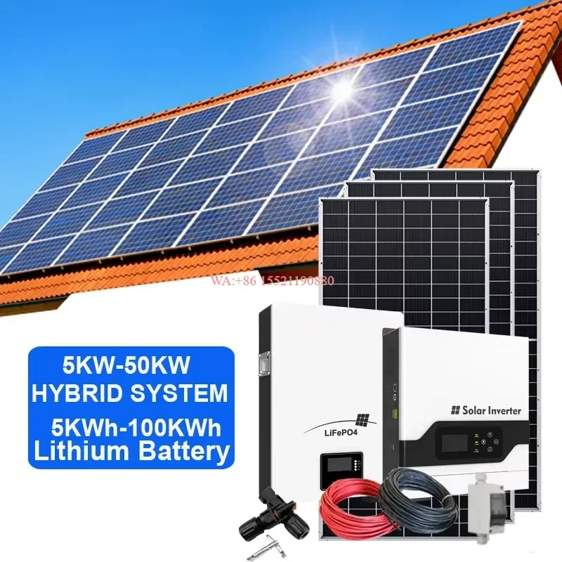 WMWMNU 5KW Hybrid Solar Power System Full Package Photovoltaic Home Solar Energy Kit Complete Set for Residential Use