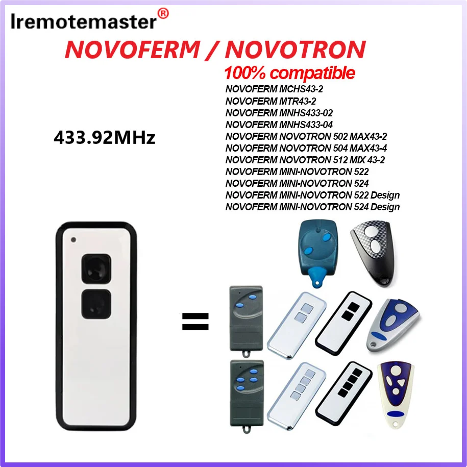 433.92MHz Garage Door Remote Control for NOVOFERM NOVOTRON 502 MAX43-2 512 MIX 43-2 504 MAX43-4 433MHz Rolling Code