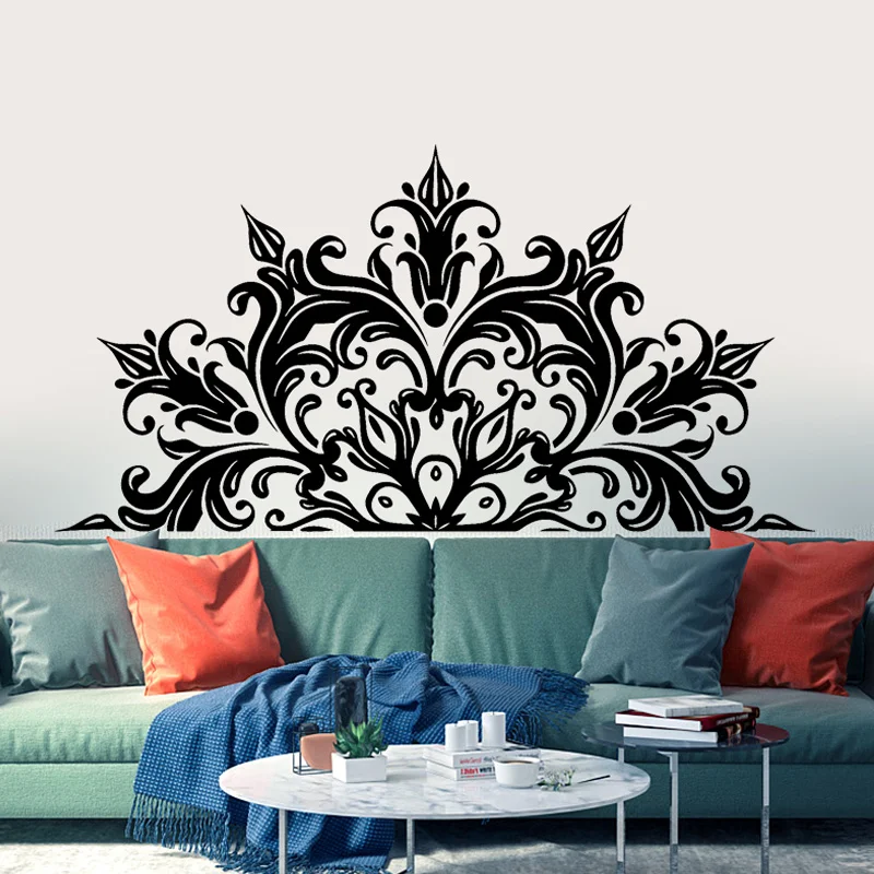 Half Mandala Wall Decal Headboard Zen Decor Lotus Flower Mandala Decal Vinyl Bedroom Indian Yoga Sticker Bohemian Decor MT41