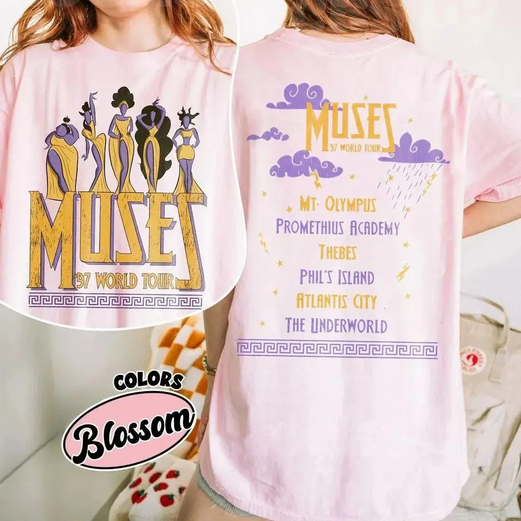 Camiseta Retro de Anime para Mujer 2026, Diseño de Hércules y las Músas, Gira Mundial '97, Camiseta Cómoda de Algodón Oversize para Deporte y Uso Diario