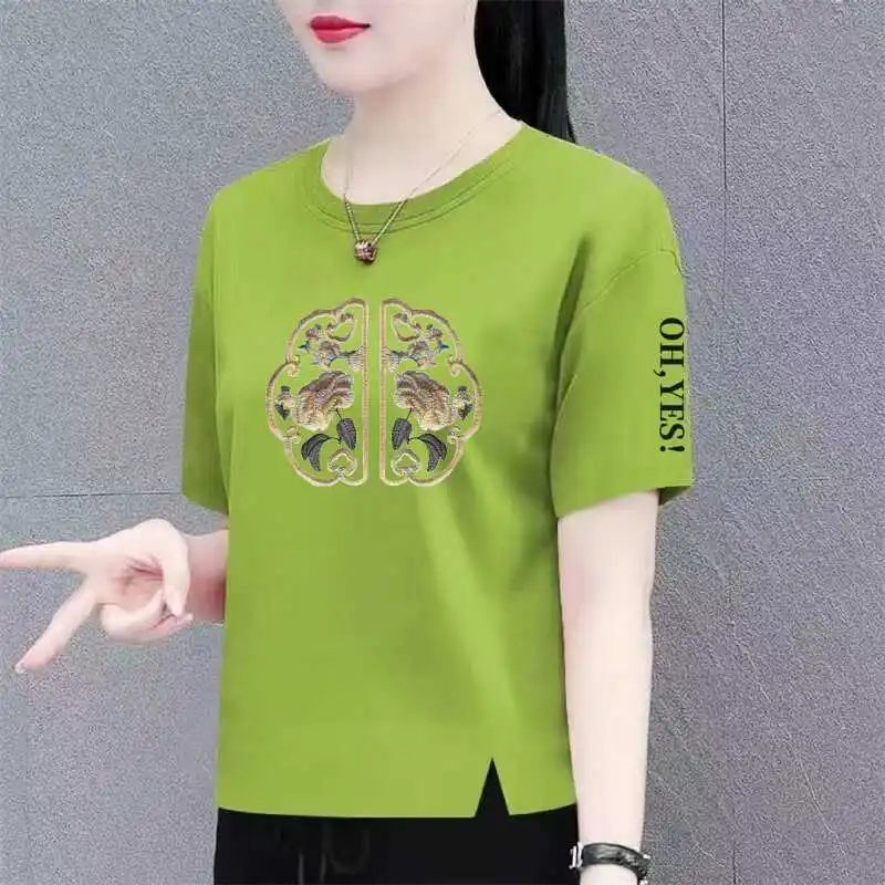 New Chinese Style Loose Short Sleeve T-Shirt Maternity Summer Tops for Women in Their Thirties Polyester Fiber round Neck - view 4