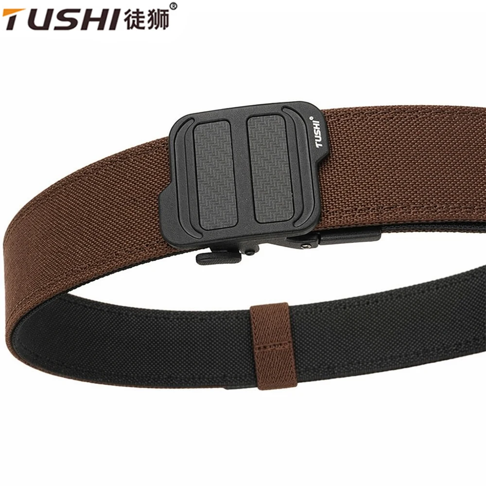 TUSHI 3.8cm Military Tactical Belt for Men Metal Automatic Buckle Thick Nylon Outdoor Hunting IPSC Gun Belt Casual Girdle Male