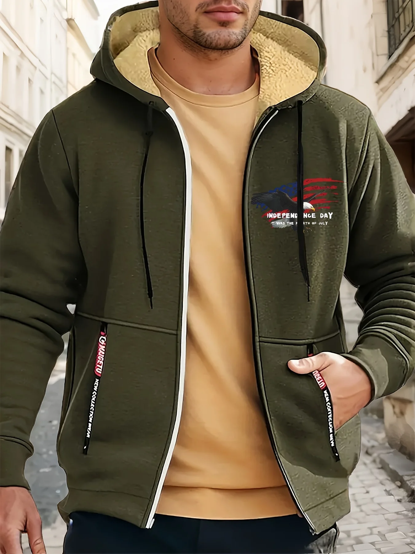 سترة صوف كاجوال بغطاء للرأس للرجال - قماش محبوك من البوليستر بنسبة 100% مع امتداد طفيف وسحاب للإغلاق وسويت شيرت بقلنسوة للخريف #4