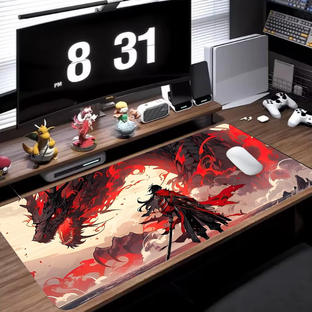 Alfombrilla de ratón Dragon Knight, accesorios de escritorio grandes, Base de goma con borde cosido, alfombrilla de teclado antideslizante para oficina