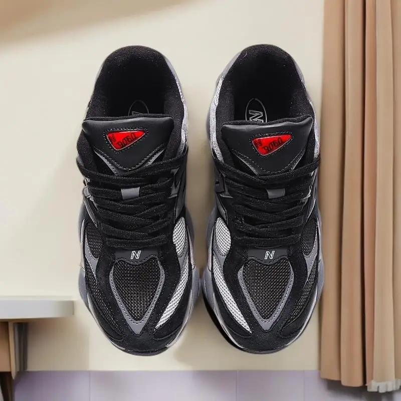 حذاء جري ريترو 9060 للجنسين، نعل مكتنز، خريف وشتاء دافئ، شبكة من جلد الغزال متعددة الاستخدامات