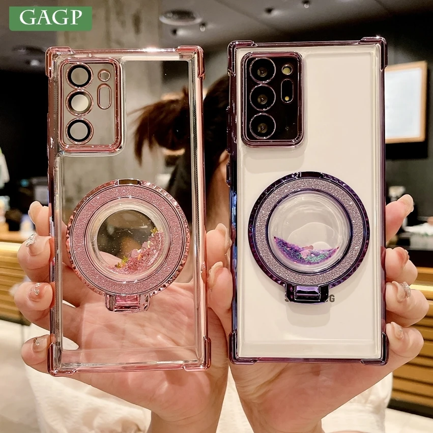 For Samsung S24 Ultra Quicksand Bracket Magsafe Case for Samsung Galaxy S23 FE Ultra S22 Plus A55 A54 A25 Airbag Plating Cover