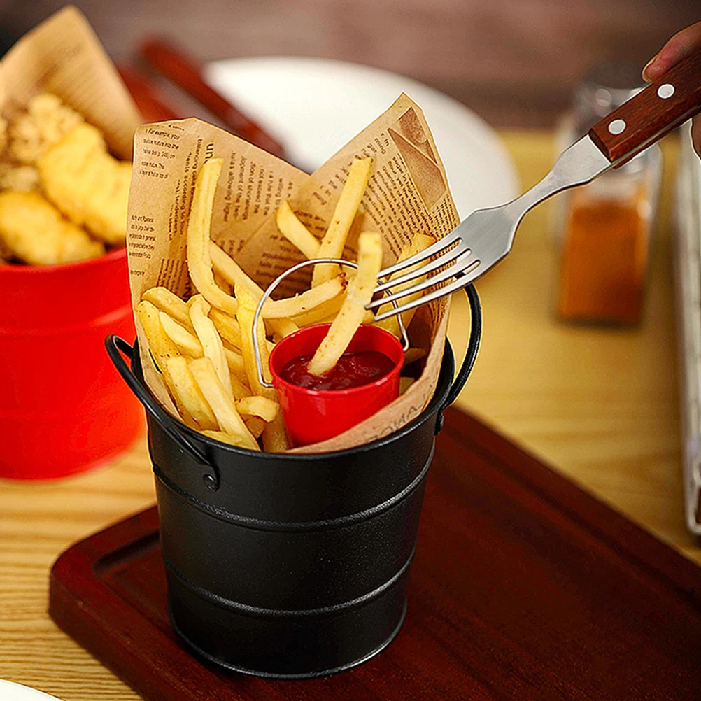 

Iron French Fries Bucket Holiday Buckets Metal Barrel with Handle Mini Party Favors
