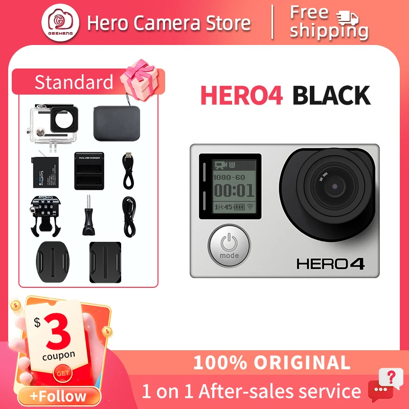 Gopro hero 4 black 4k30 frames Ultra HD waterproof action camera 12 megapixel Waterproof outdoor sports camera