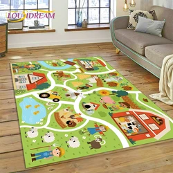 3D Highway Runway Playroom City Traffic Road Map Child PlayMat Rug Carpet for Living Room Bedroom Home Decor,Non-slip for Sofa