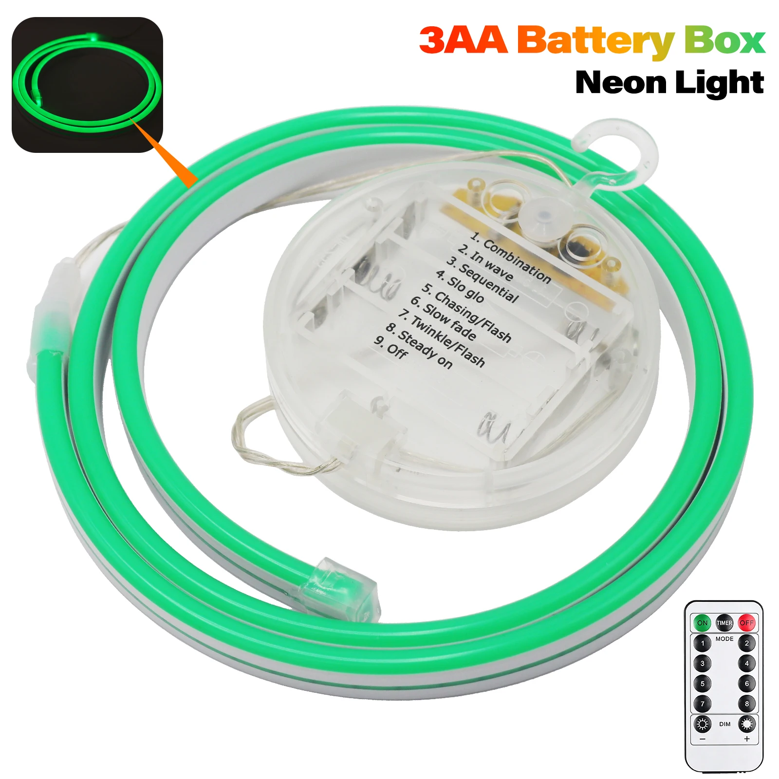 3AA Battery Box 5V Led Neon Strip SMD 2835 120LEDs/M Waterproof DIY Flex Light Bar Shape Decoration with 8 Modes Red Green Blue