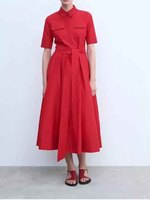 European style new women's fashion all-match classic lapel short-sleeved waist slim all-match dress