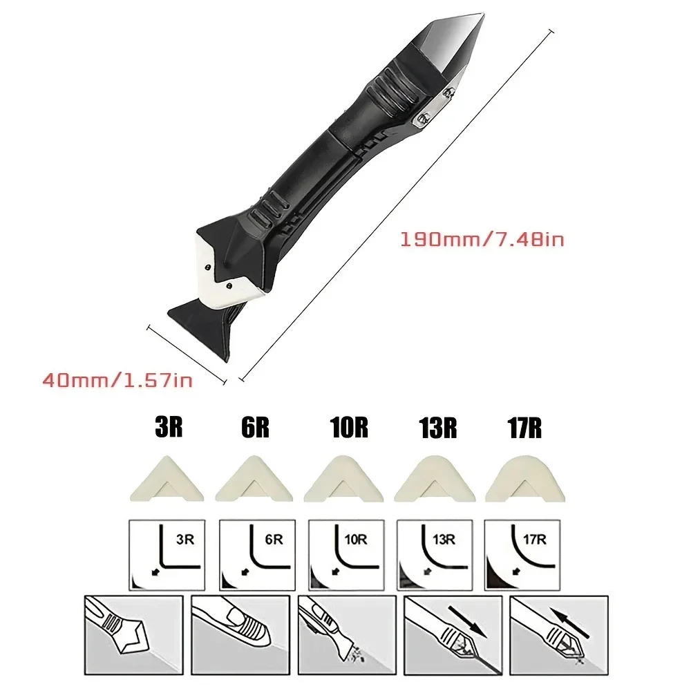 5-in-1 Silicone Scraper Window Cleaning Tool Rubber Squeegee Sealant Smooth Remover Putty Knife Silicone Scraper Household Tools