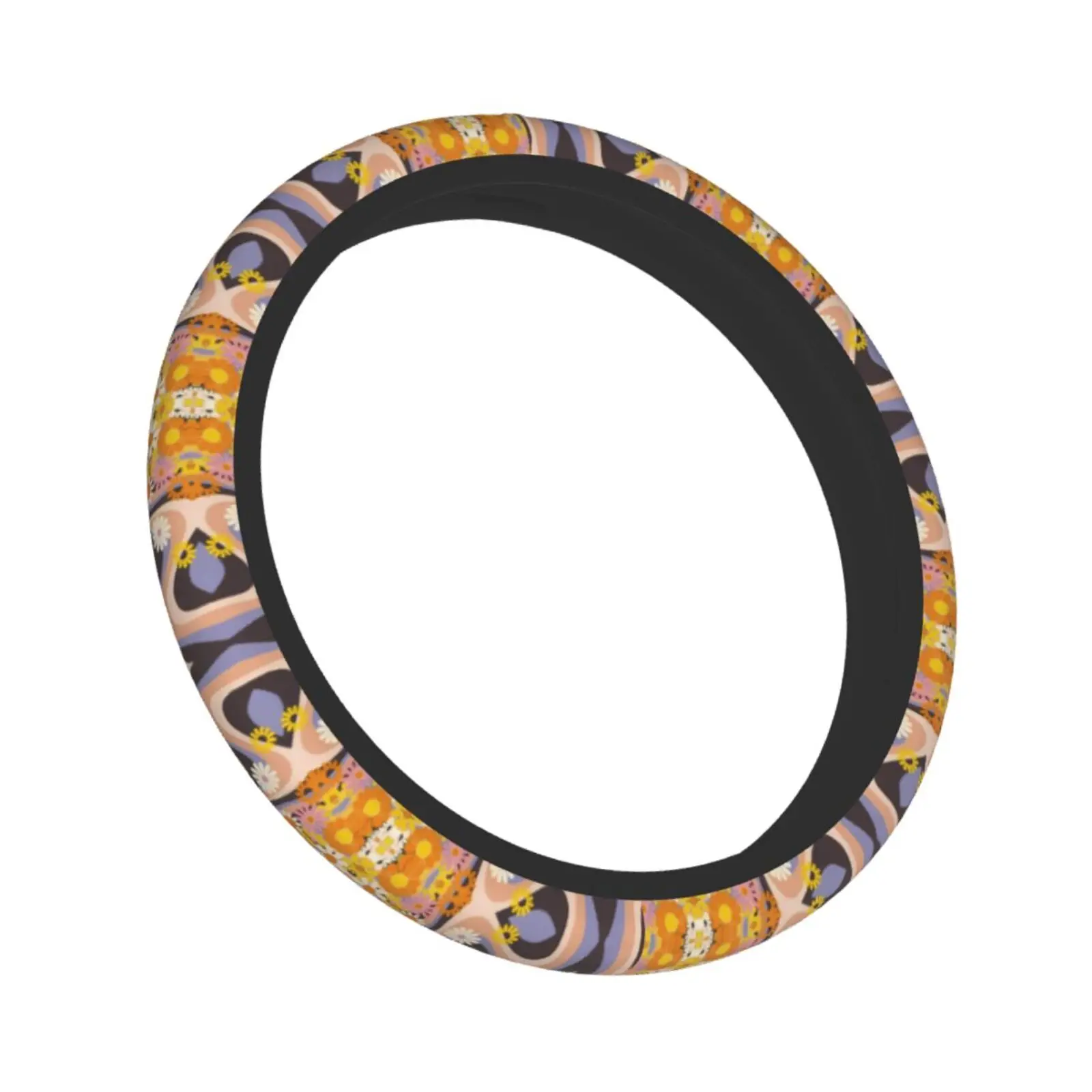 Psychedelic Hippie Flower Vintage Inspired Print Car Steering Wheel Cover 37-38 Anti-slip Colorful Auto Decoration  Accessories