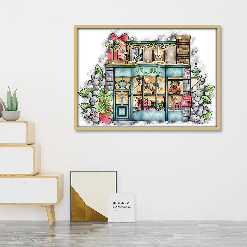 

Joy Sunday Pre-printed Cross Stitch Kit Easy Pattern Aida Stamped Fabric Embroidery Set-Christmas Toy Store