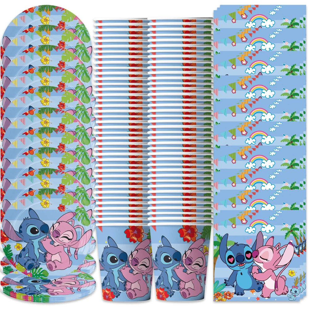 Loli Couple Stitch Birthday Party 60pcs/lot Kids Girls Favors Cups Plates Napkins Decoration Tablecloth Supplies