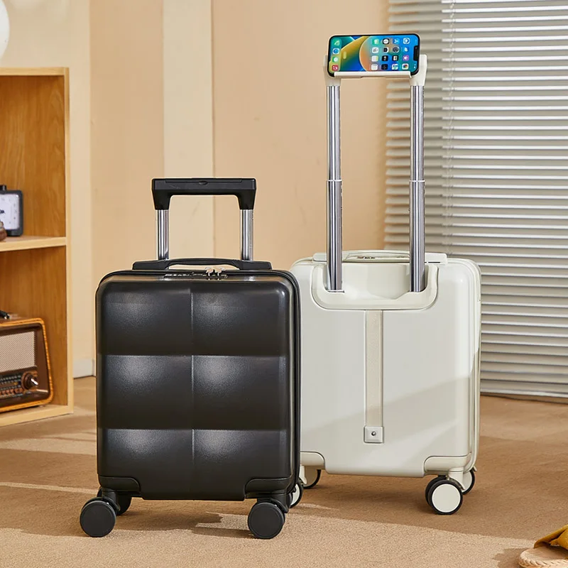14-inch-carry-on-suitcase-password-lock-women's-luggage-abs-material-spring-air-travel-bag-with-wheels-universal-use