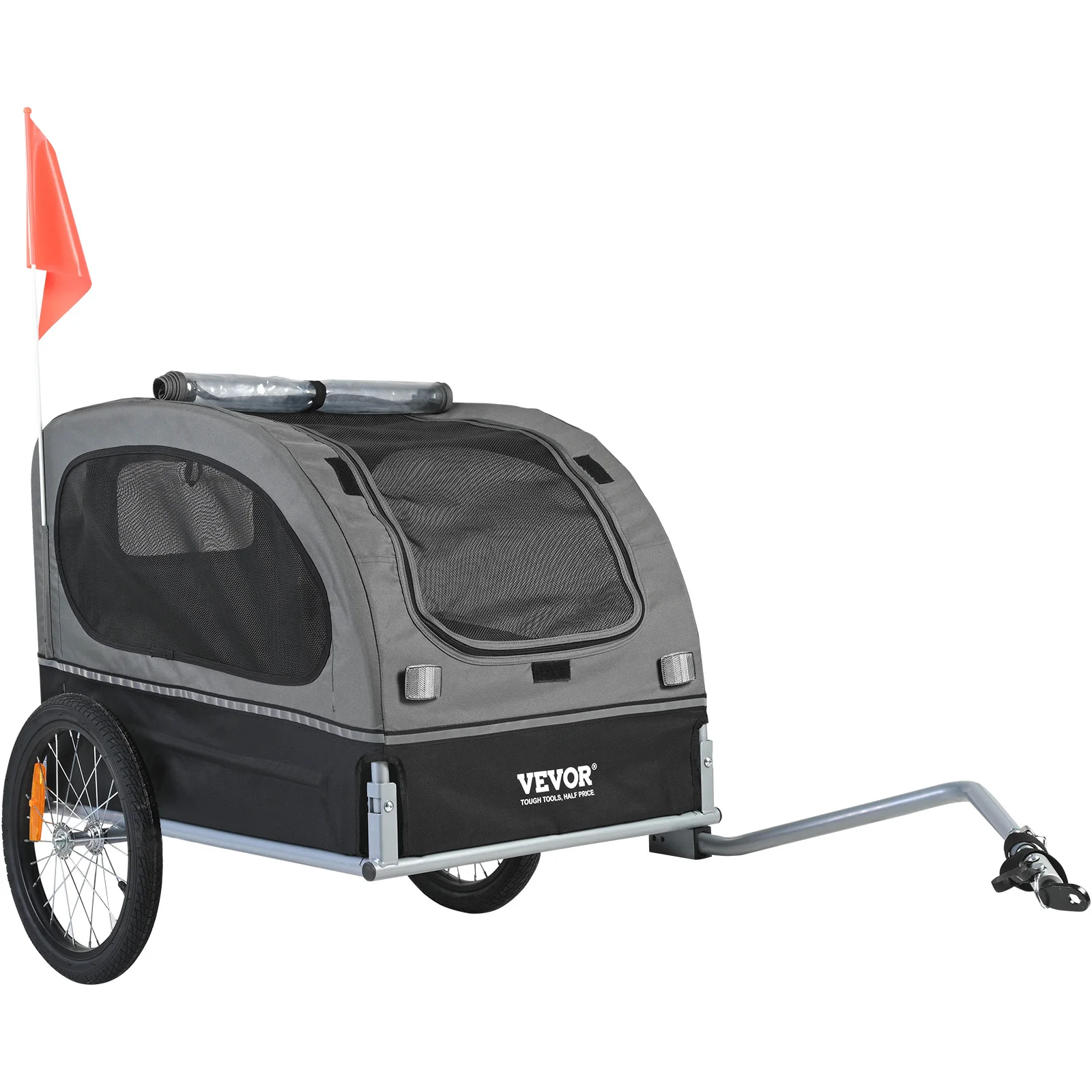 VEVOR 88 lbs Dog Bike Trailer Pet Cart Bicycle Carrier with Wheels, Coupler, Reflectors, Flag, Collapsible to Store for Dogs