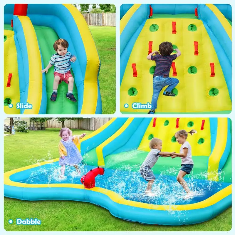 Inflatable Water Park Bounce House with Double Slide and Climbing Wall with 735W Blower view 7