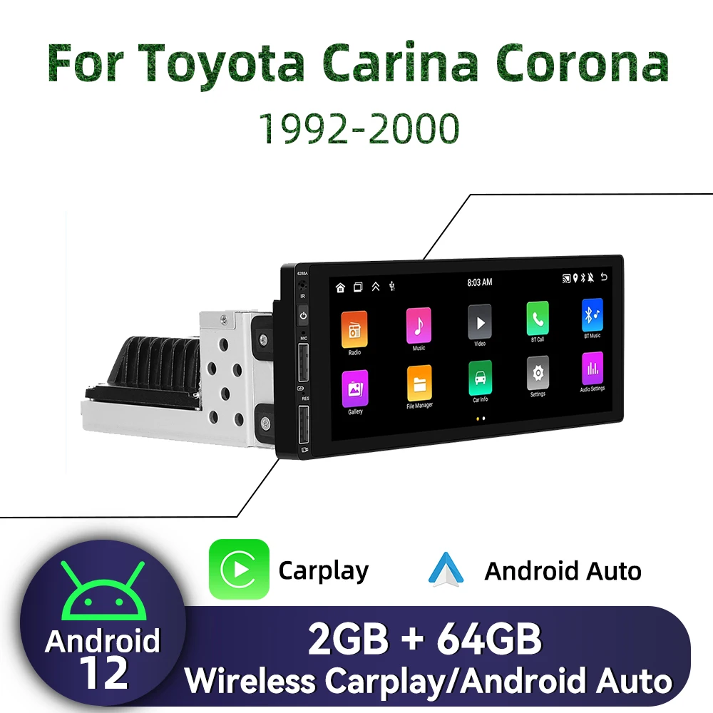 Radio Android de 1 Din para Toyota Carina Corona 1992-2000 Carplay Autoradio Android Auto estéreo unidad principal Multimedia GPS