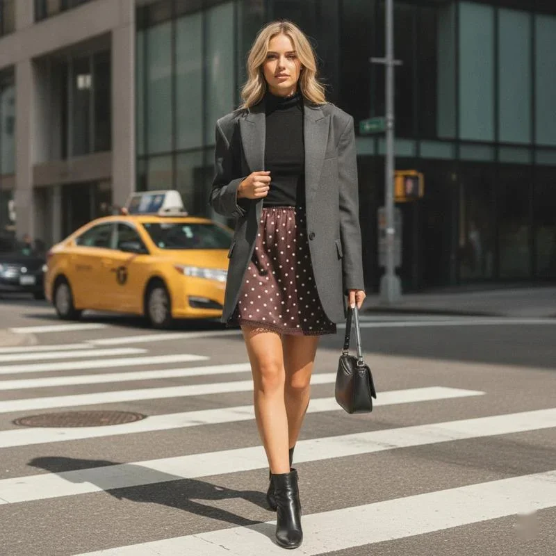 

Elegant Women's Polka Dot Satin Mini Skirt Lace Trim High Waist Short Skirt Faux Silk Retro Chic Office Daily Wear