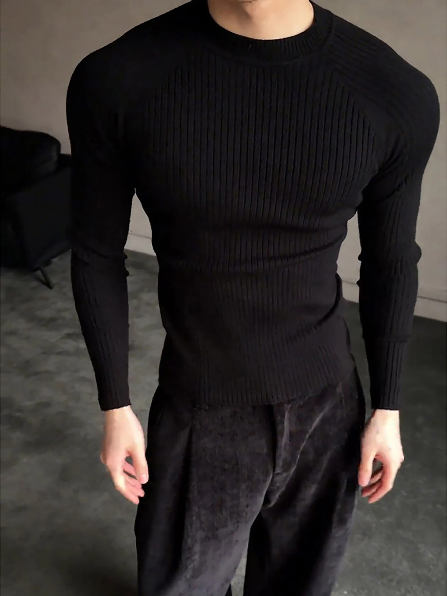 

Мужской вязаный свитер American Texture с длинным рукавом, облегающий, для фитнеса и спорта, осенне-зимний, подчеркивающий мускулатуру