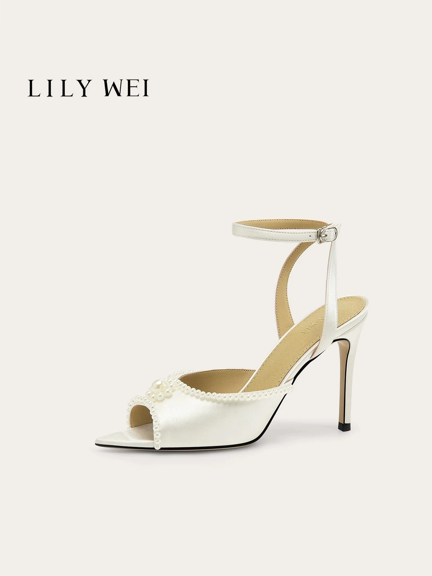 

Summer New Pointed Fish Mouth Pearl Silk Wedding Shoes Banquet Dress Large Size Small Size Small Heel High Heel Women's Sandals