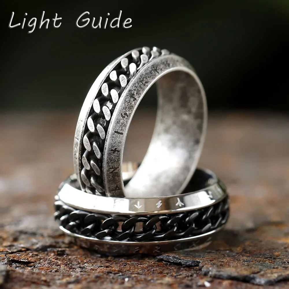 2024 NEW viking rune Titanium Steel Rotatable Chain Couple Ring  Jewelry Fashion 8mm Fidget Spinner Rings Power Sense Gifts