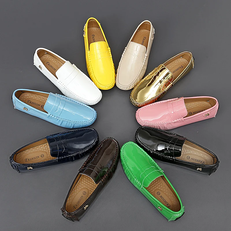 Large Size Men\'s Women Boys Loafers Soft Moccasins High Quality Spring Autumn Patent Leather Casual Flats Driving Shoes for Men